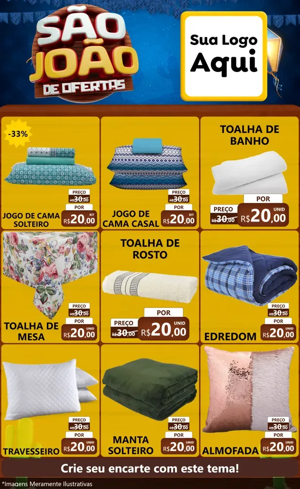 Modelo de Encarte para Encarte Grande com o tema São João Ofertas Imbatíveis! - Junina para Cama, Mesa e Banho