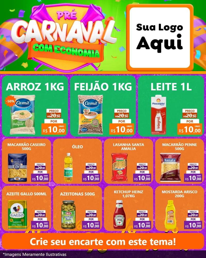 Modelo de Rede Social para Feed Instagram com o tema Pré-Carnaval Com Economia para Supermercado