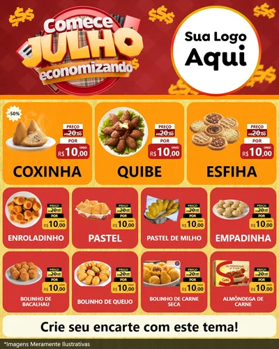Modelo de Rede Social para Feed Instagram com o tema Comece Julho Economizando para Salgadaria