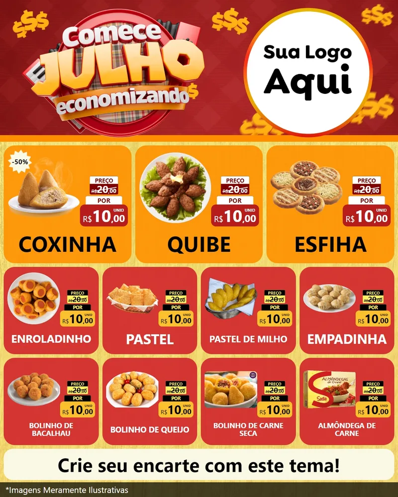 Modelo de Rede Social para Feed Instagram com o tema Comece Julho Economizando para Salgadaria