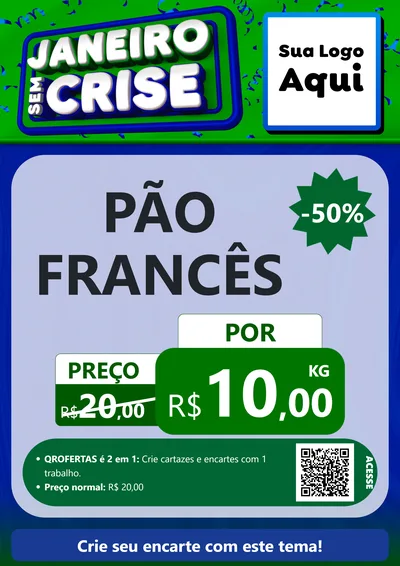 Modelo de Cartaz para Cartaz A4 Vertical com o tema Janeiro Sem Crise para Padaria