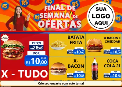 Modelo de Encarte para Encarte A4 Horizontal com o tema Final de Semana de Ofertas para Hamburgueria