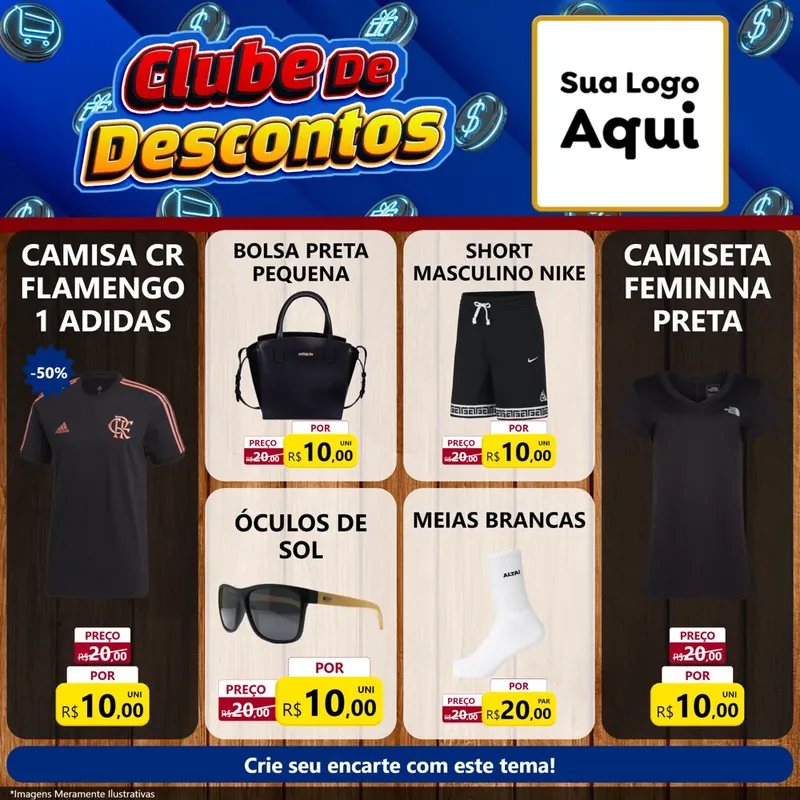 Modelo de Rede Social para Feed Facebook com o tema Clube de Descontos para Roupas e acessórios