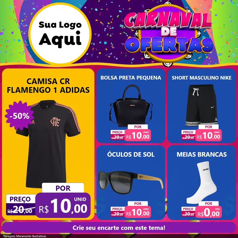 Modelo de Rede Social para Feed Facebook com o tema Carnaval de Ofertas para Roupas e acessórios