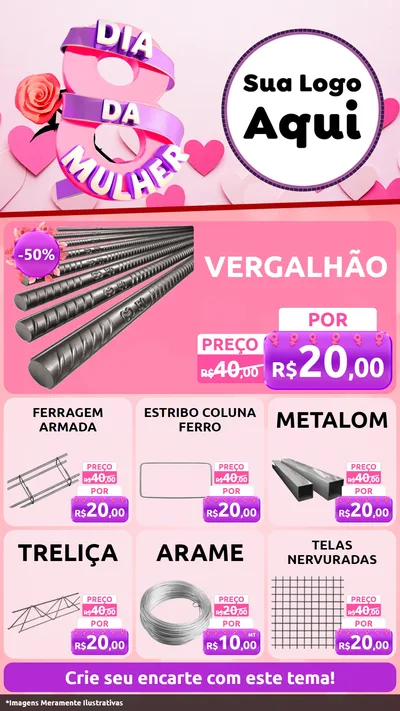 Modelo de Rede Social para Stories com o tema Dia da Mulher para Ferragens