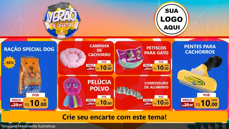Modelo de TV para TV Horizontal com o tema Verão de Ofertas para Pet Shop