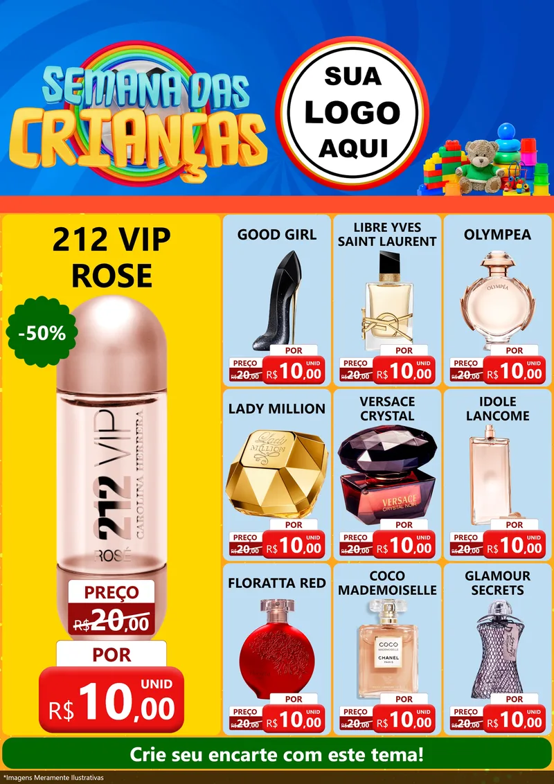 Modelo de Encarte para Encarte A4 Vertical com o tema Semana das Crianças para Perfumes