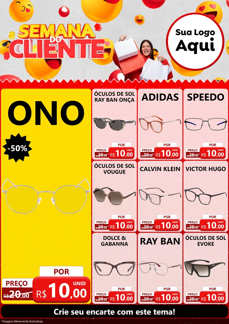Modelo de Encarte para Encarte A4 Vertical com o tema Semana do Cliente para Óticas