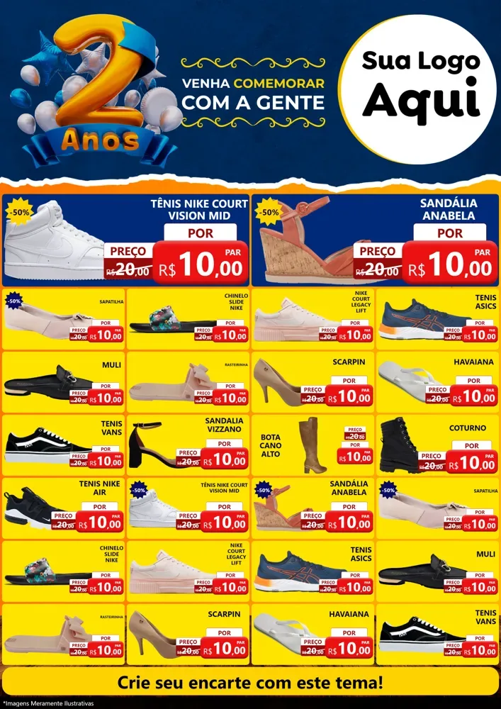 Modelo de Encarte para Encarte A4 Vertical com o tema Aniversário de 2 anos para Calçados