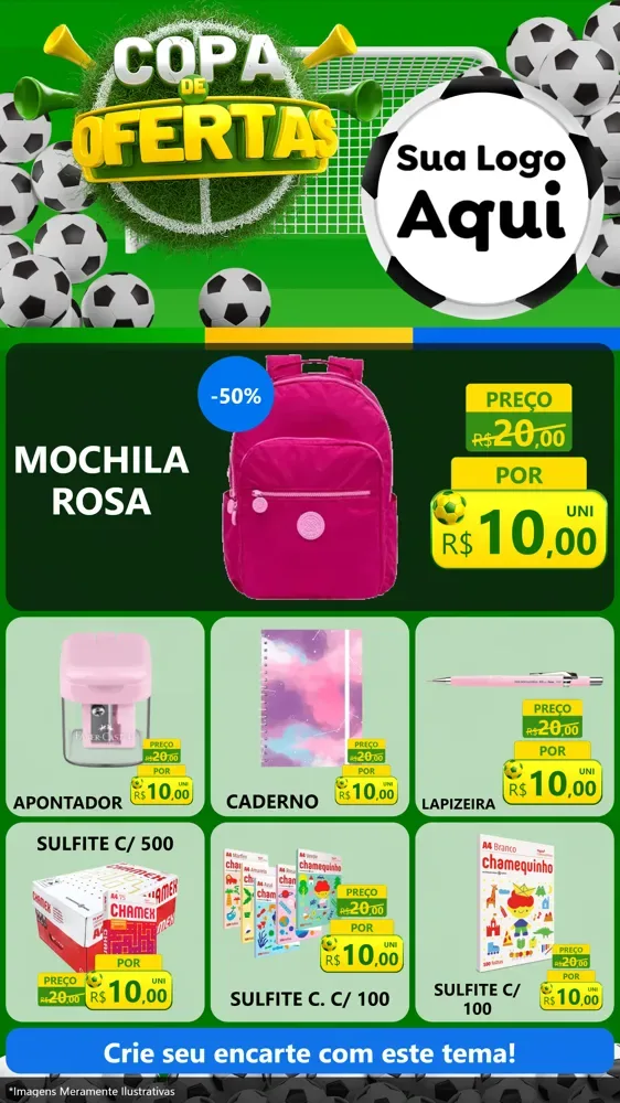 Modelo de Rede Social para Stories com o tema Copa De Ofertas para Papelaria
