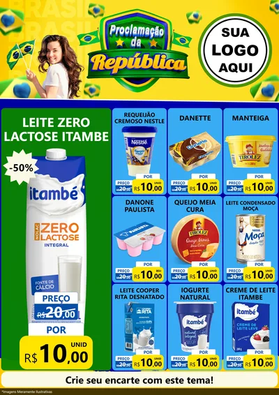 Modelo de Encarte para Encarte A4 Vertical com o tema Proclamação da República para Frios e Laticínios