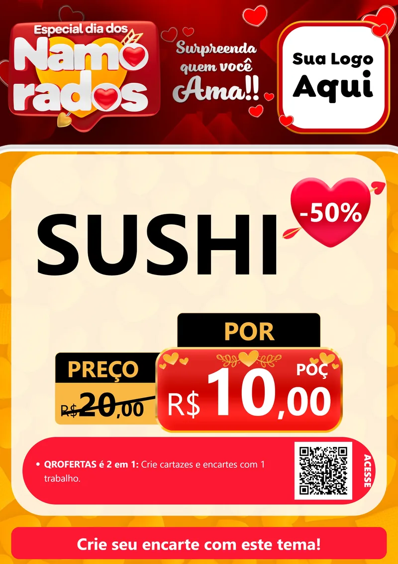 Modelo de Cartaz para Cartaz A4 Vertical com o tema Especial Dia dos Namorados para Comida japonesa