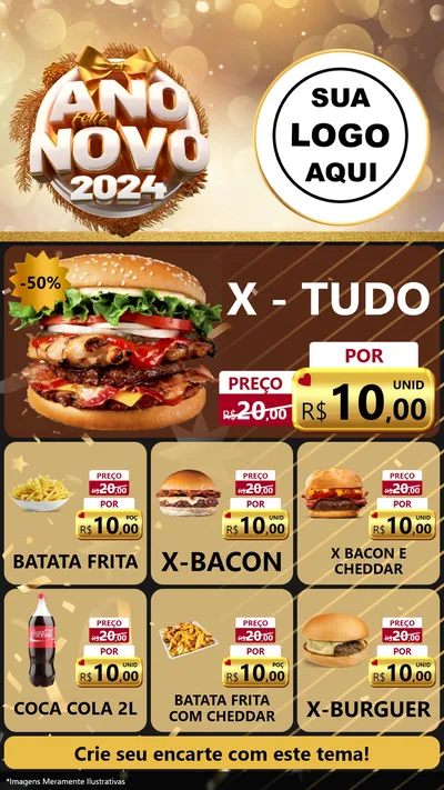 Modelo de Rede Social para Stories com o tema Feliz Ano Novo 2027 para Hamburgueria