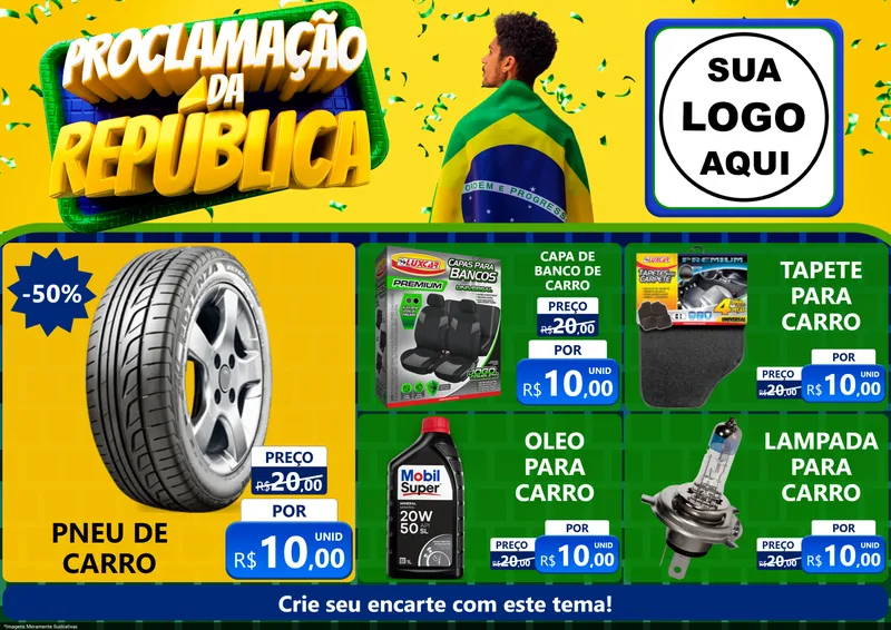 Modelo de Encarte para Encarte A4 Horizontal com o tema Proclamação da República para Auto peças