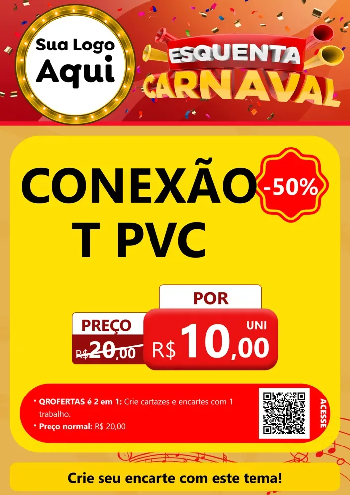 Modelo de Cartaz para Cartaz A4 Vertical com o tema Esquenta Carnaval para Tubos e conexões