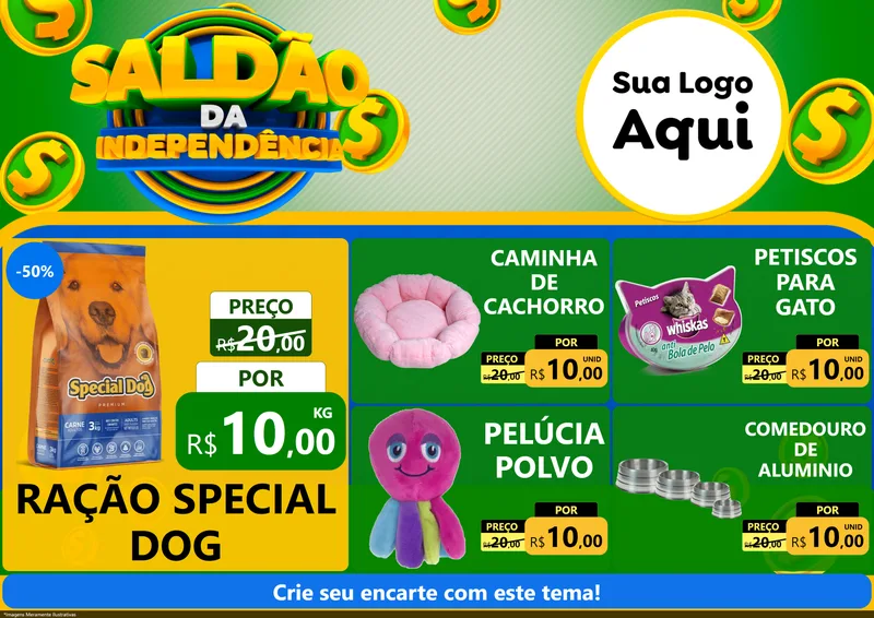 Modelo de Encarte para Encarte A4 Horizontal com o tema Saldão da Indepêndencia para Pet Shop