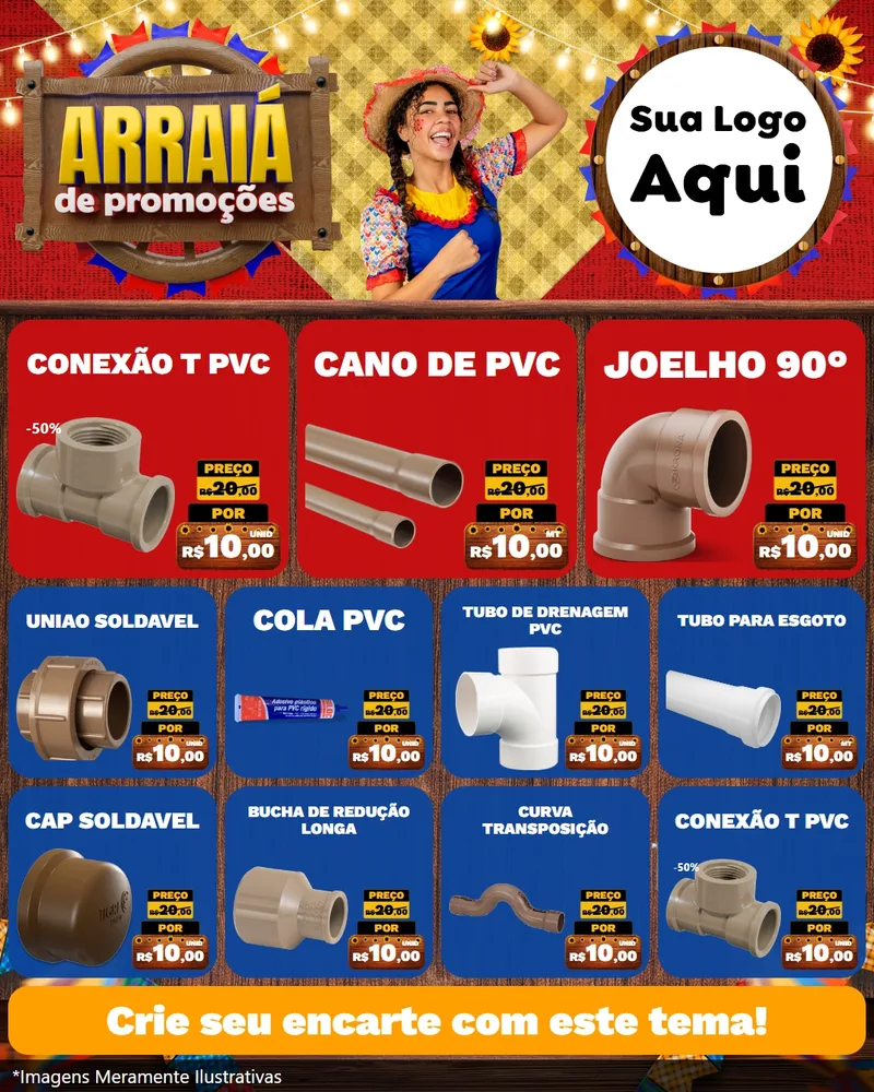 Modelo de Rede Social para Feed Instagram com o tema Arraiá de Promoções para Tubos e conexões