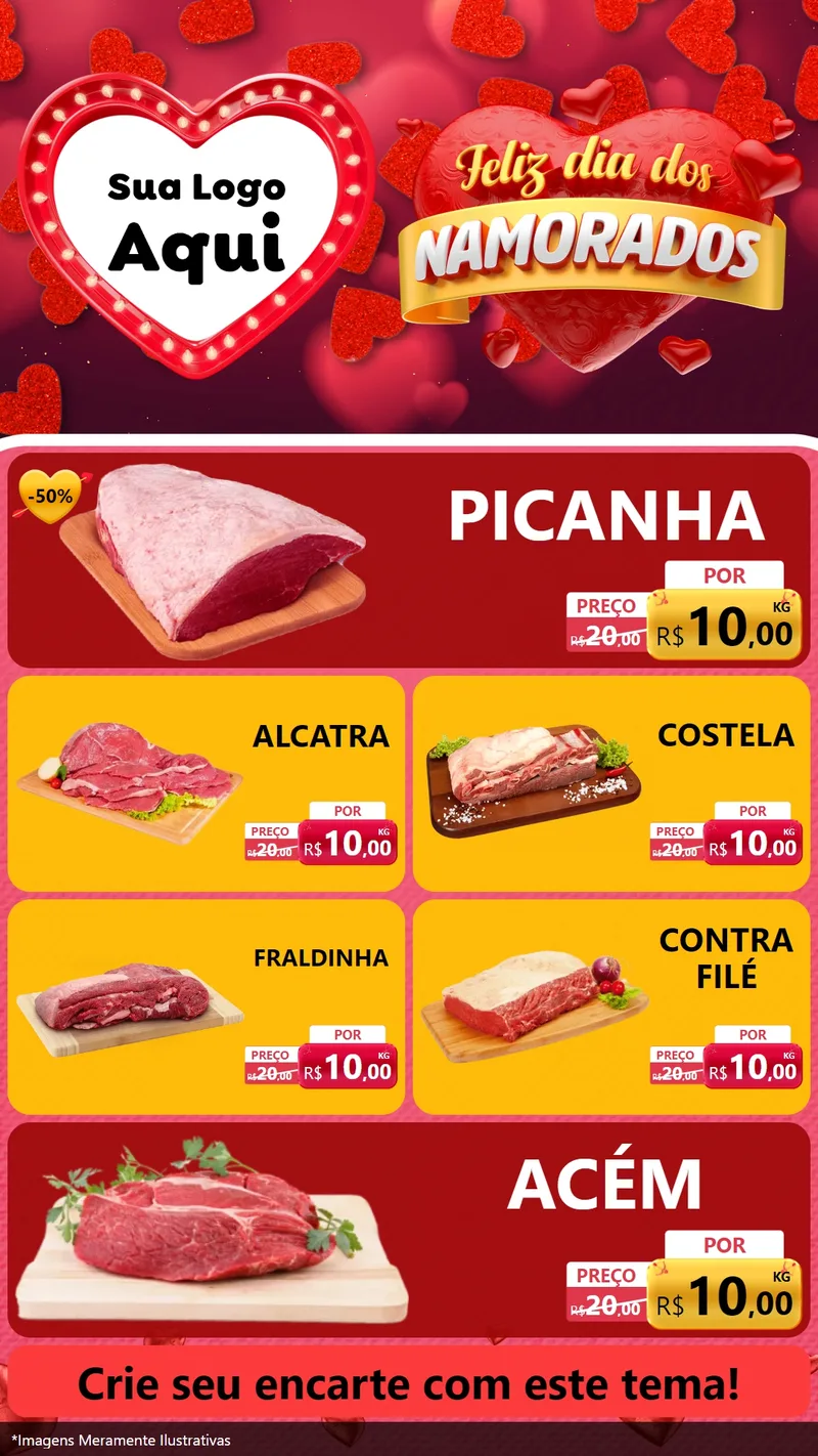 Modelo de TV para TV Vertical com o tema Feliz Dia Dos Namorados para Açougue