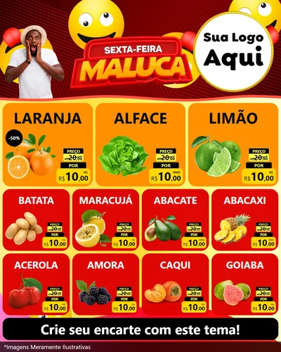 Modelo de Rede Social para Feed Instagram com o tema Sexta-feira Maluca para Hortifrúti