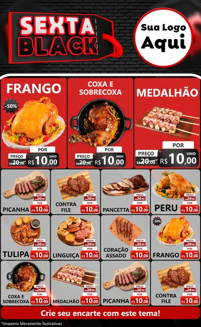 Modelo de Encarte para Encarte Grande com o tema Sexta Black para Assados
