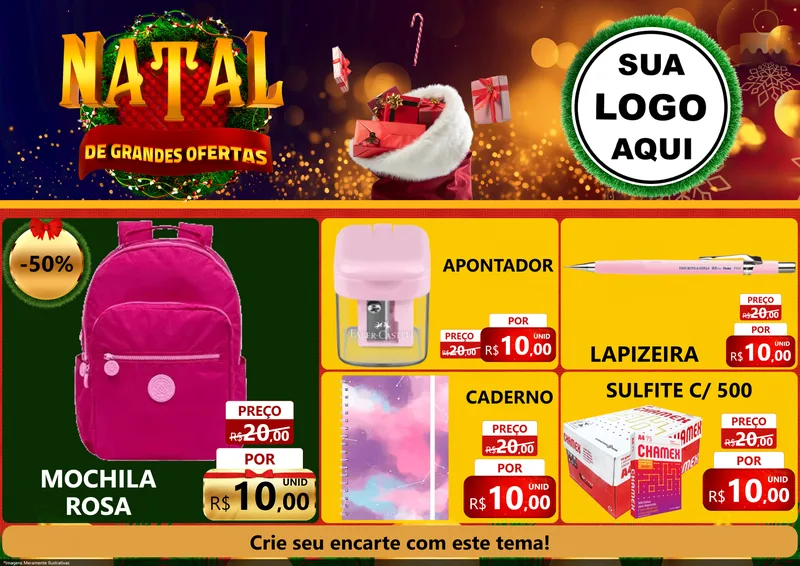 Modelo de Encarte para Encarte A4 Horizontal com o tema Natal de Grandes Ofertas para Papelaria