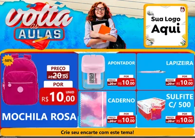 Modelo de Encarte para Encarte A4 Horizontal com o tema Volta às Aulas para Papelaria