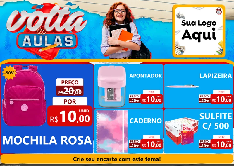 Modelo de Encarte para Encarte A4 Horizontal com o tema Volta às Aulas para Papelaria