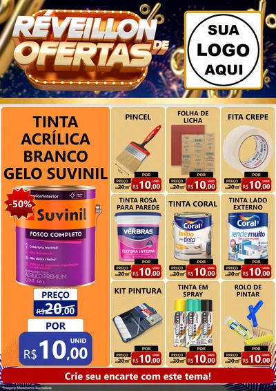 Modelo de Encarte para Encarte A4 Vertical com o tema Réveillon de Ofertas para Tintas e Ferramentas