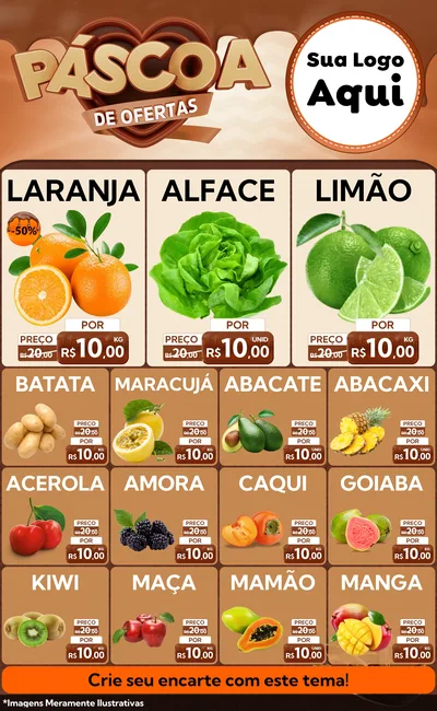 Modelo de Encarte para Encarte Grande com o tema Páscoa de Ofertas para Hortifrúti