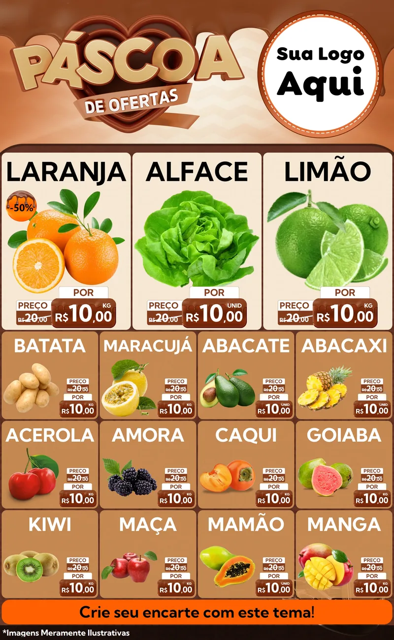 Modelo de Encarte para Encarte Grande com o tema Páscoa de Ofertas para Hortifrúti