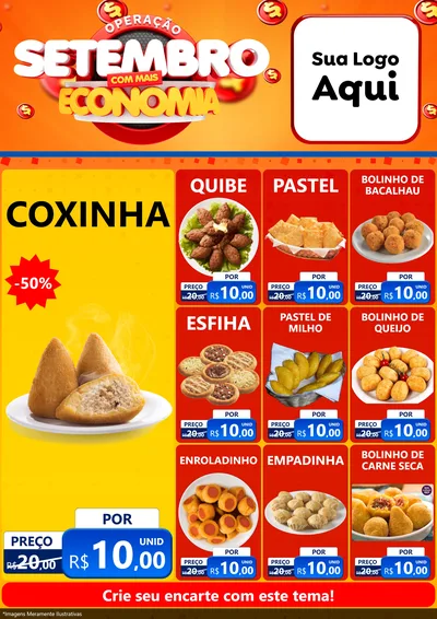Modelo de Encarte para Encarte A4 Vertical com o tema Operação Setembro Com Muita Economia para Salgadaria