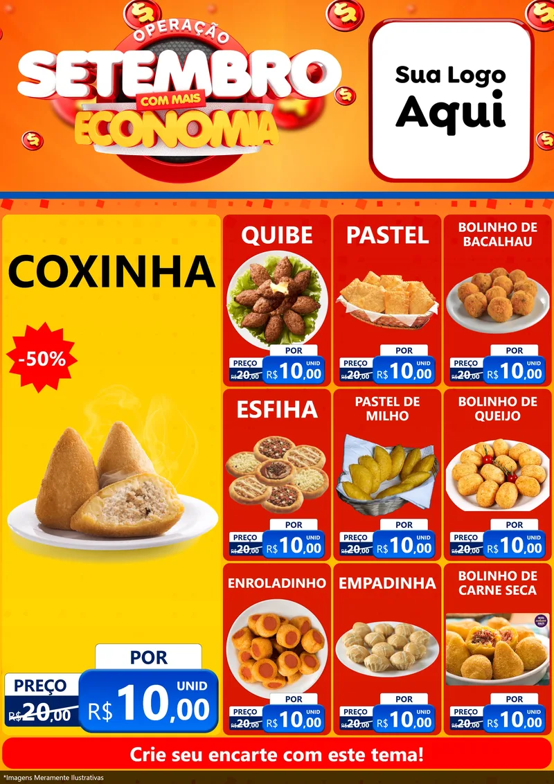 Modelo de Encarte para Encarte A4 Vertical com o tema Operação Setembro Com Muita Economia para Salgadaria