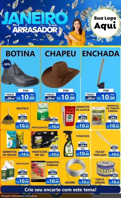 Modelo de Encarte para Encarte Grande com o tema Janeiro Arrasador para Agropecuária