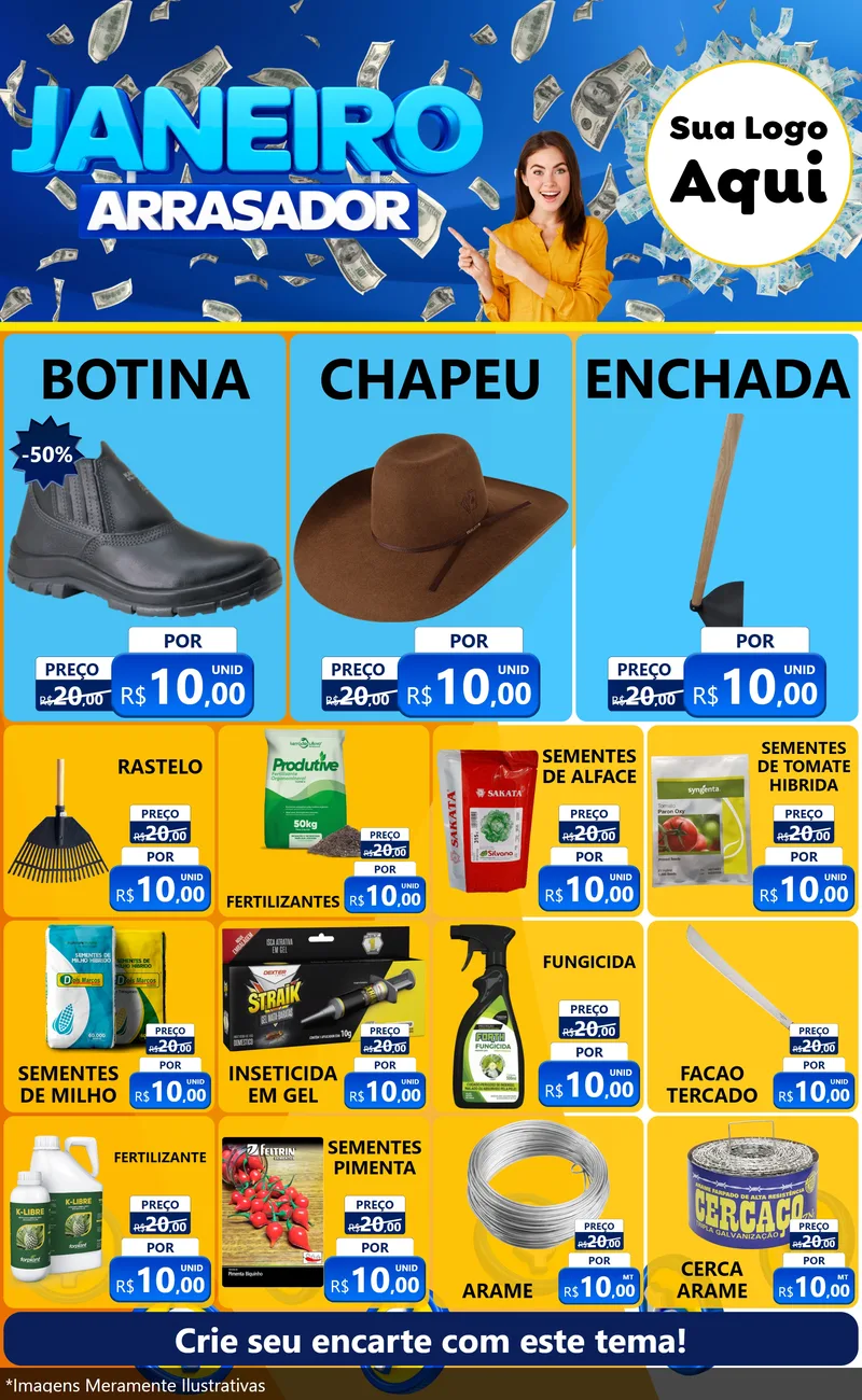 Modelo de Encarte para Encarte Grande com o tema Janeiro Arrasador para Agropecuária
