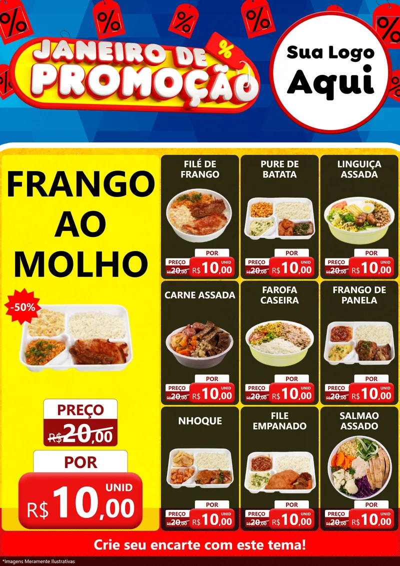 Modelo de Encarte para Encarte A4 Vertical com o tema Janeiro de Promoção para Restaurante