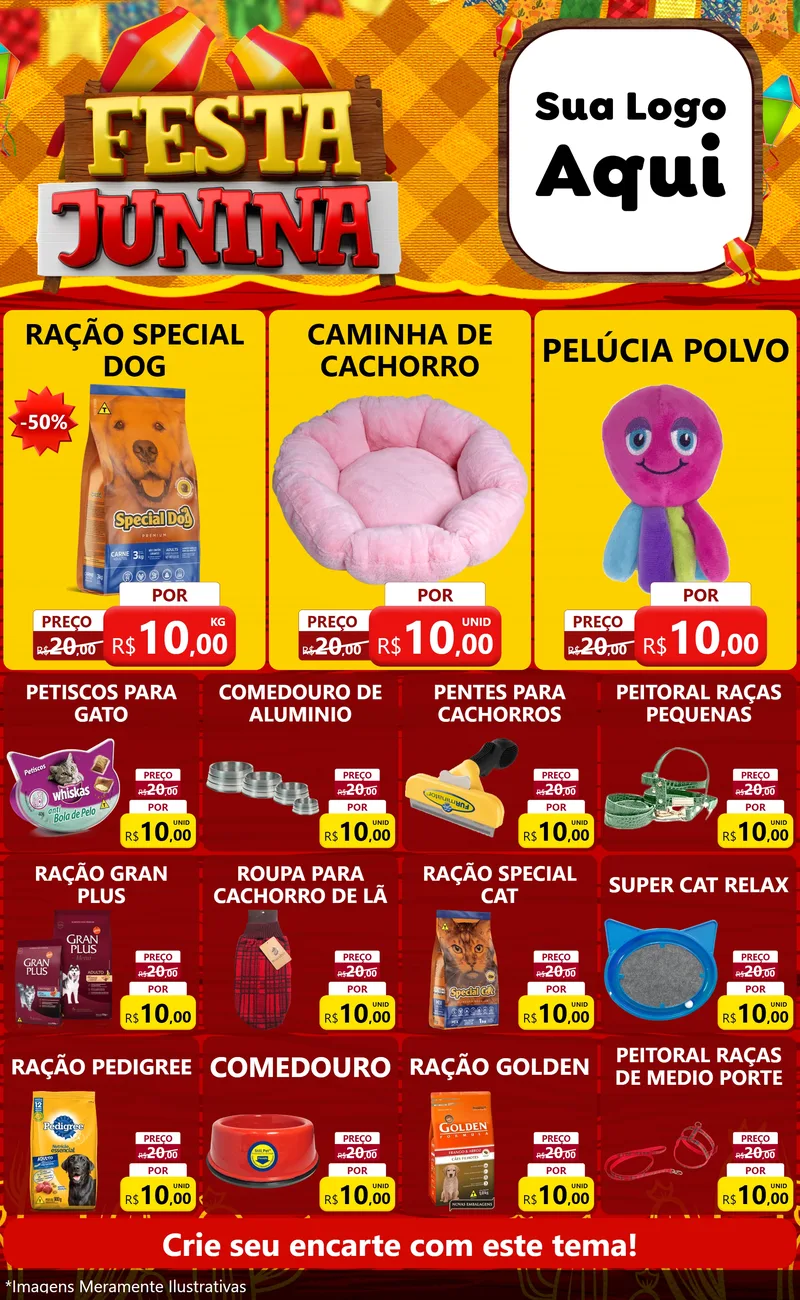 Modelo de Encarte para Encarte Grande com o tema Festa Junina para Pet Shop