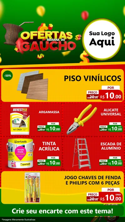 Modelo de TV para TV Vertical com o tema Ofertas Semana Do Gaúcho para Material para Construção