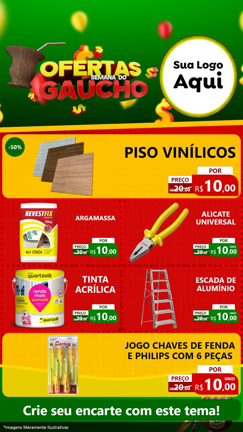 Modelo de TV para TV Vertical com o tema Ofertas Semana Do Gaúcho para Material para Construção