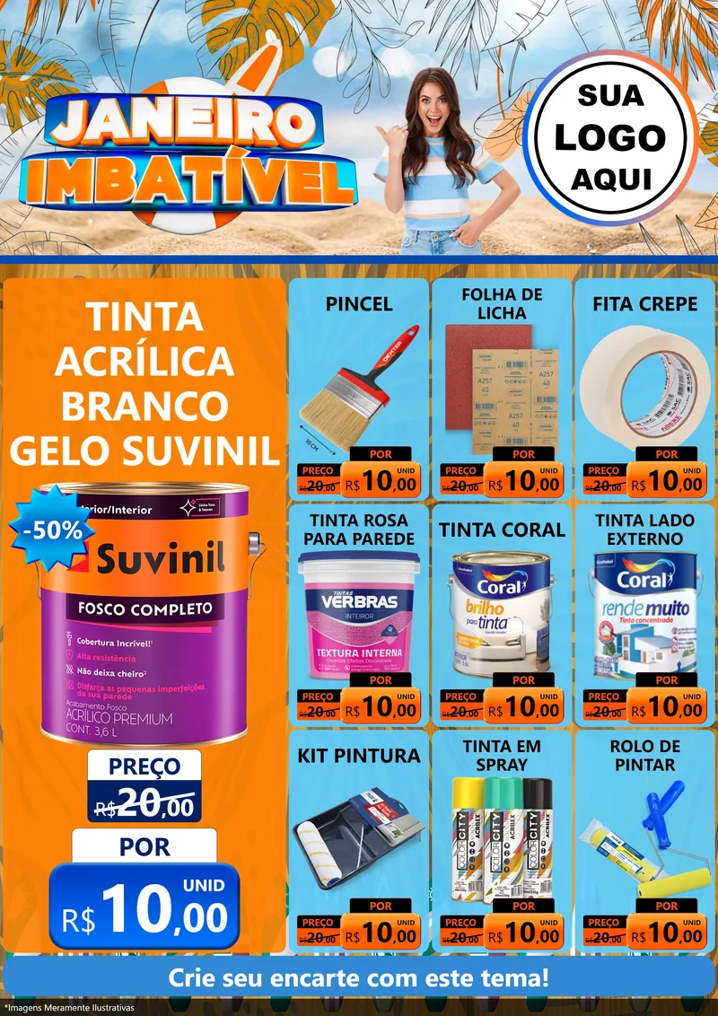 Modelo de Encarte para Encarte A4 Vertical com o tema Janeiro Imbatível para Tintas e Ferramentas