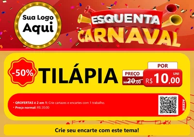 Modelo de Cartaz para Cartaz A4 Horizontal com o tema Esquenta Carnaval para Peixaria