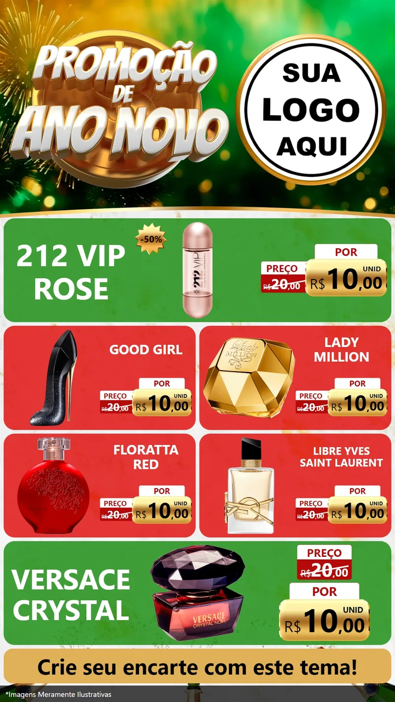 Modelo de TV para TV Vertical com o tema Promoção de Ano Novo para Perfumes