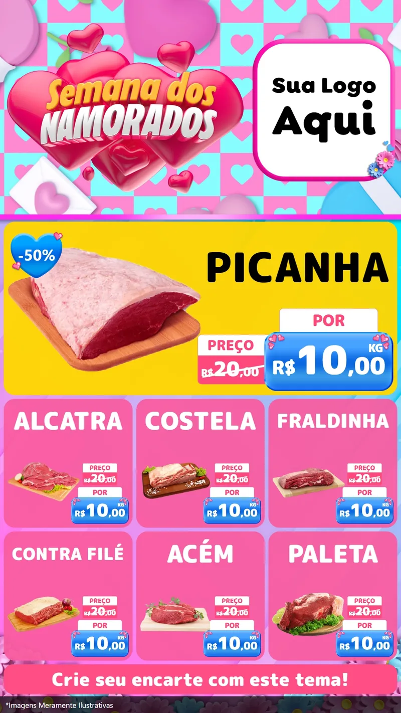 Modelo de Rede Social para Stories com o tema Semana dos Namorados para Açougue