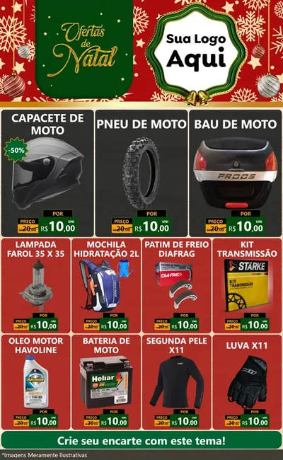 Modelo de Encarte para Encarte Grande com o tema Natal de Ofertas para Moto peças