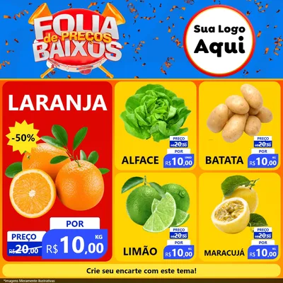 Modelo de Rede Social para Feed Facebook com o tema Folia de Preços Baixos para Hortifrúti