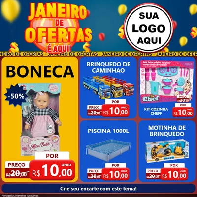 Modelo de Rede Social para Feed Facebook com o tema Janeiro de Ofertas É Aqui! para Brinquedos