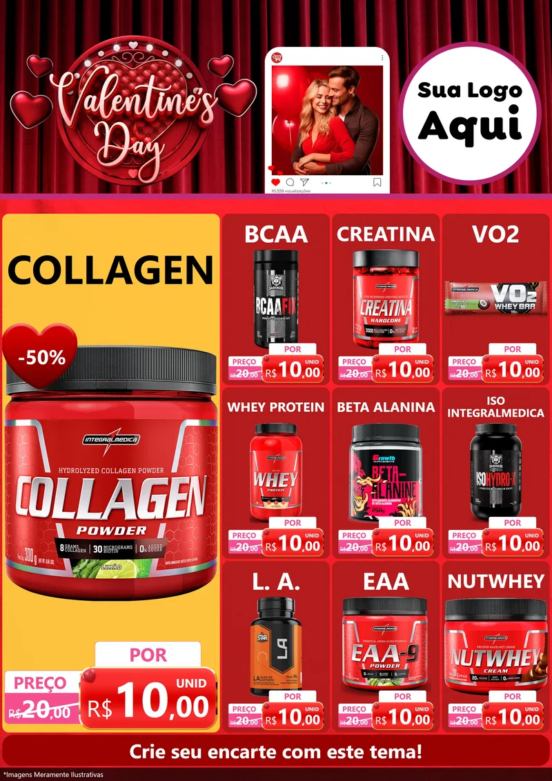 Modelo de Encarte para Encarte A4 Vertical com o tema Valentine's Day para Suplementos alimentares
