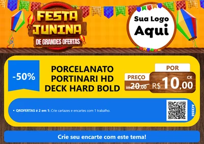 Modelo de Cartaz para Cartaz A4 Horizontal com o tema Festa Junina de Grandes Ofertas para Pisos e revestimentos