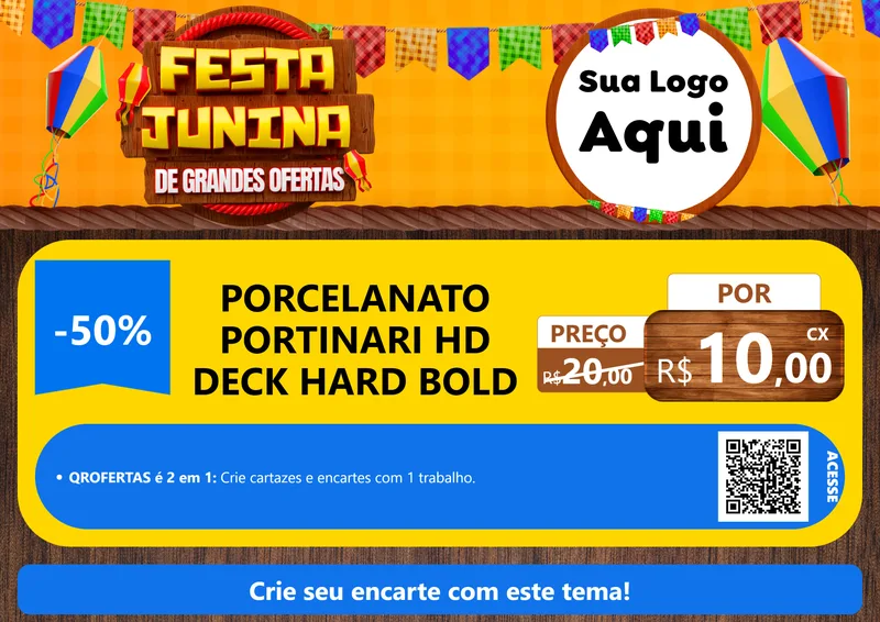 Modelo de Cartaz para Cartaz A4 Horizontal com o tema Festa Junina de Grandes Ofertas para Pisos e revestimentos