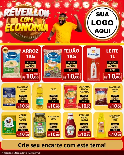 Modelo de Rede Social para Feed Instagram com o tema Réveillon com Economia para Supermercado