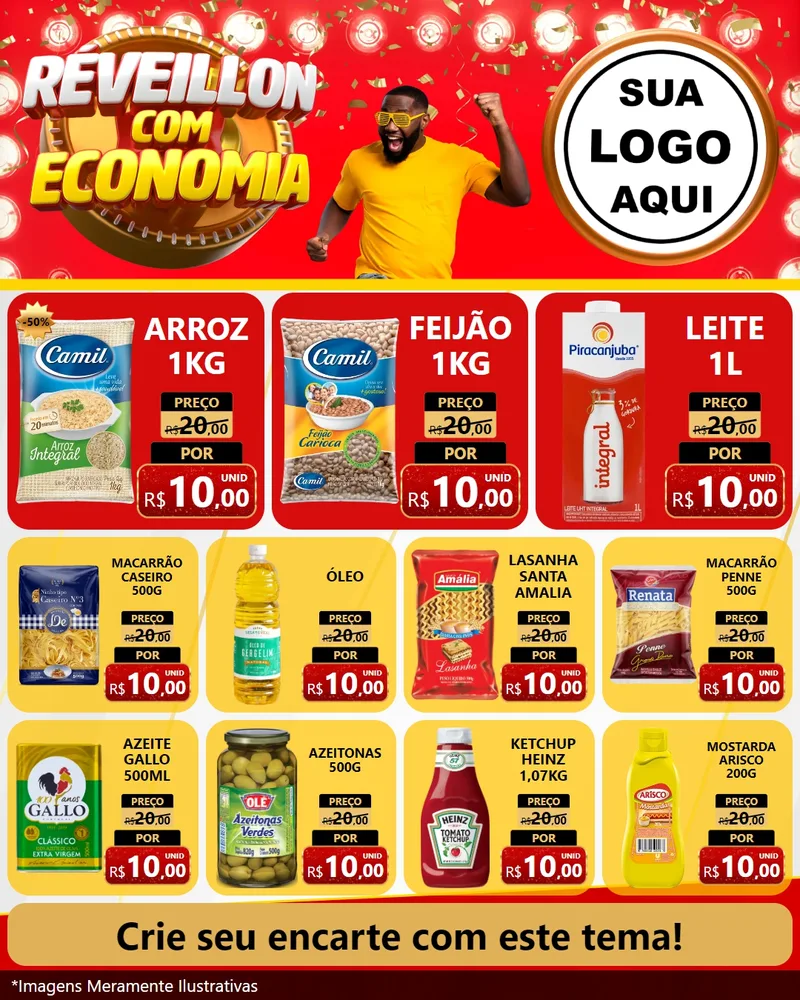 Modelo de Rede Social para Feed Instagram com o tema Réveillon com Economia para Supermercado